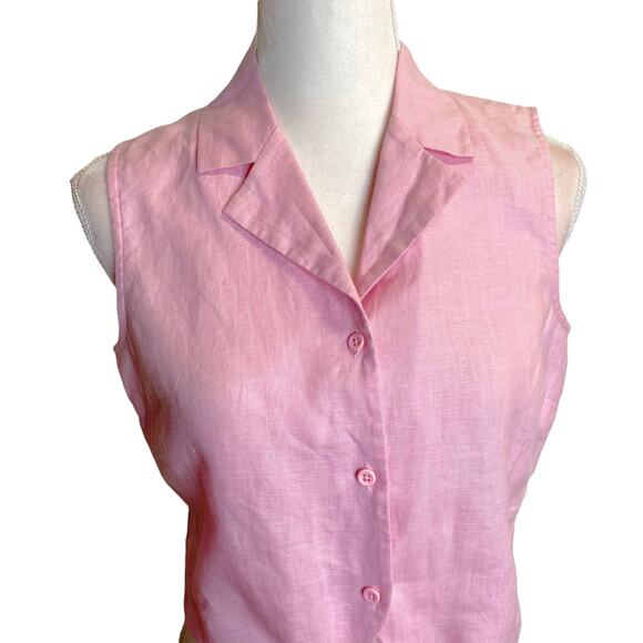 Grace elements linen women button front cropped shirt pink sleeveless Sz 8p - Picture 3 of 10